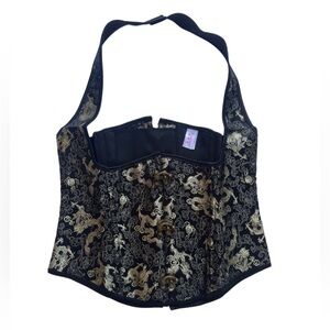 Black & Gold Dragon Brocade Corset Top